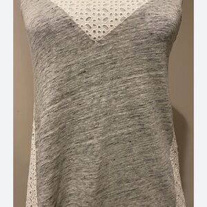 Grey and White Lace-Trim Women's Tank Top